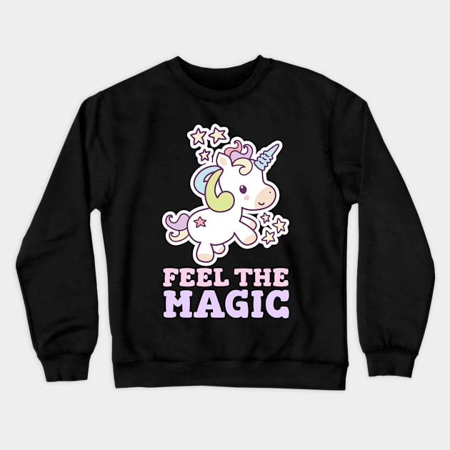 Feel The Magic Cute Unicorn Crewneck Sweatshirt by Xiaoxiao Art